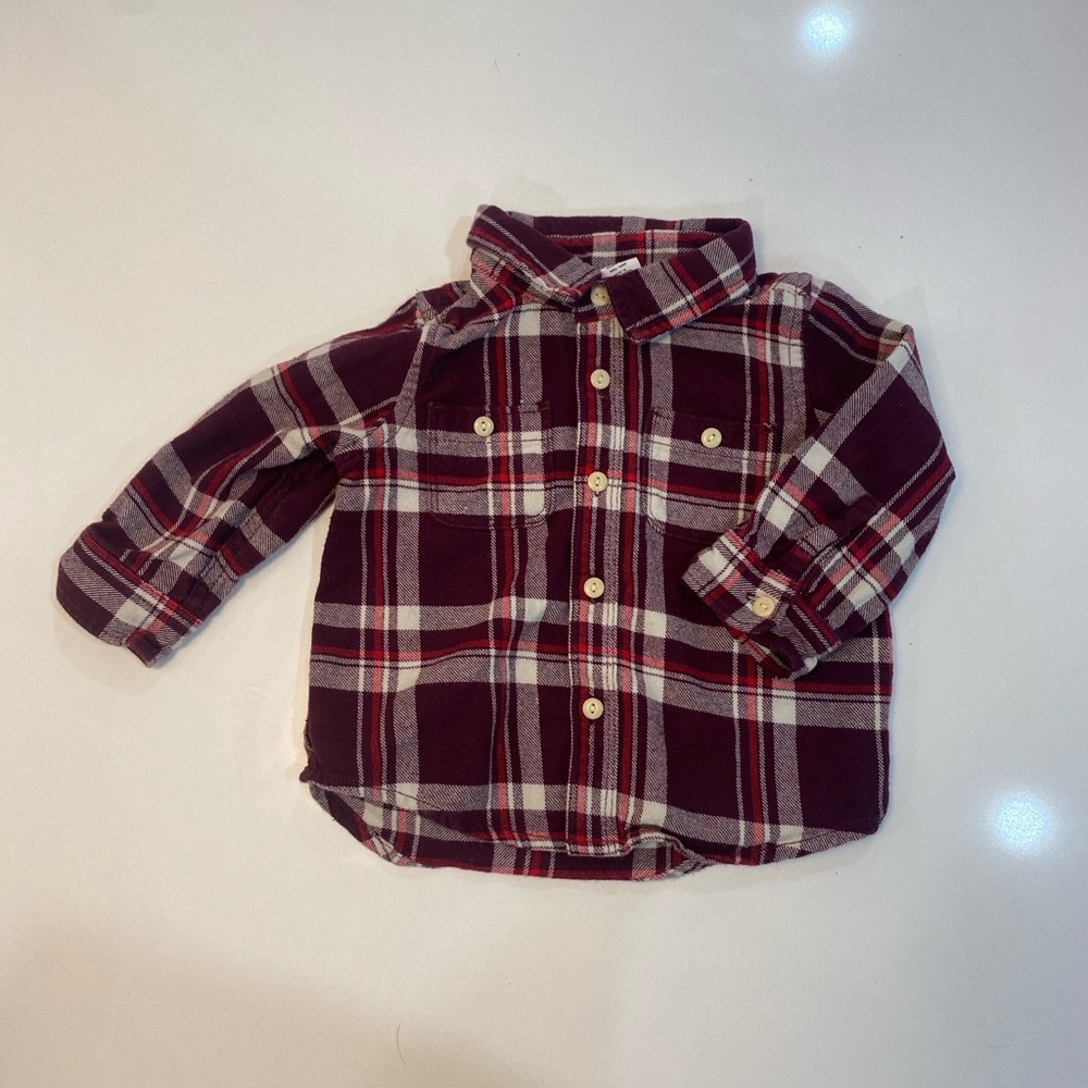 Baby Gap Maroon Plaid Flannel 100% Cotton 12-18M